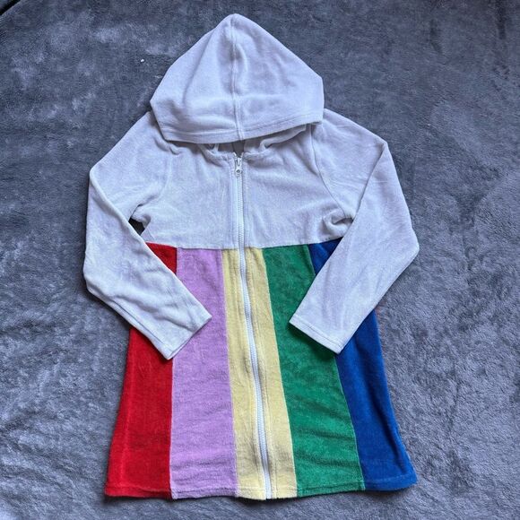 Hanna Andersson Long Sleeve Toweling Hoodie with Rainbow Stripes - Picture 1 of 3